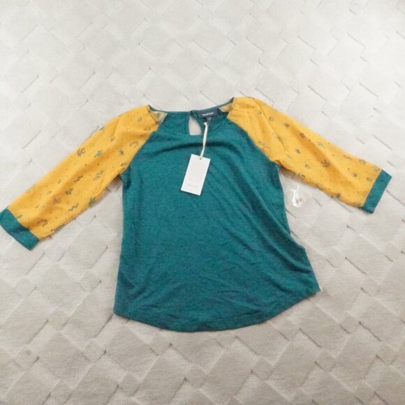 Mod Cloth Moxie Mastery Desert Cactus Sheer Sleeve Raglan Tee Womens Small - Picture 1 of 9